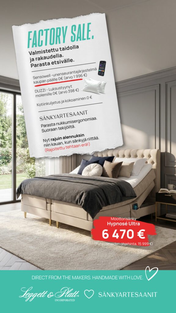 Hypnosé Ultra -moottorisänky Pearl White -värisenä, pääty ja jalkopää nostettuina